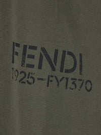 Fendi Men Green T-Shirt With Tone-On-Tone Logo On The Side In Cotton For Men