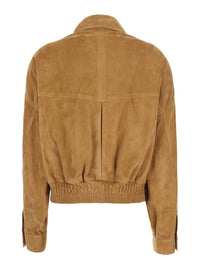 Versace Women Beige Jacket With Pointed Collar And Logo Jewel Buttons In Suede For Men