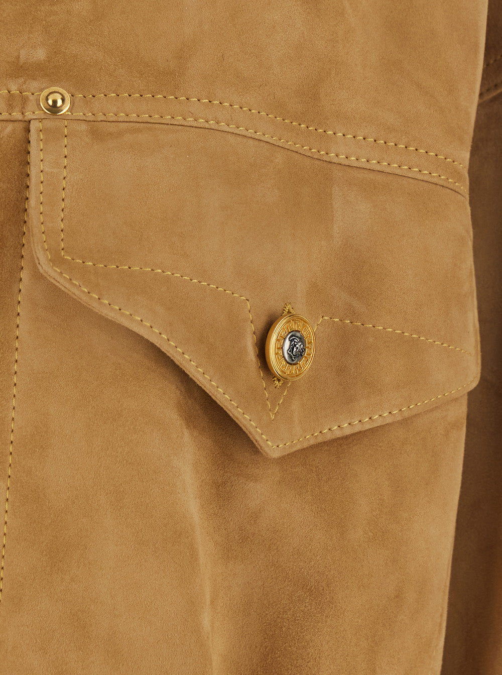 Versace Women Beige Jacket With Pointed Collar And Logo Jewel Buttons In Suede For Men