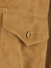Versace Women Beige Jacket With Pointed Collar And Logo Jewel Buttons In Suede For Men