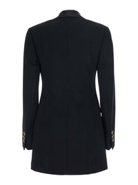 Versace Women Black Jacket With Lapels And Crystal Details And Logo In Wool Women