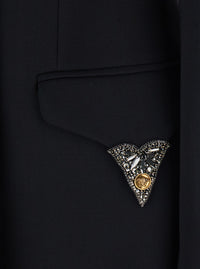 Versace Women Black Jacket With Lapels And Crystal Details And Logo In Wool Women