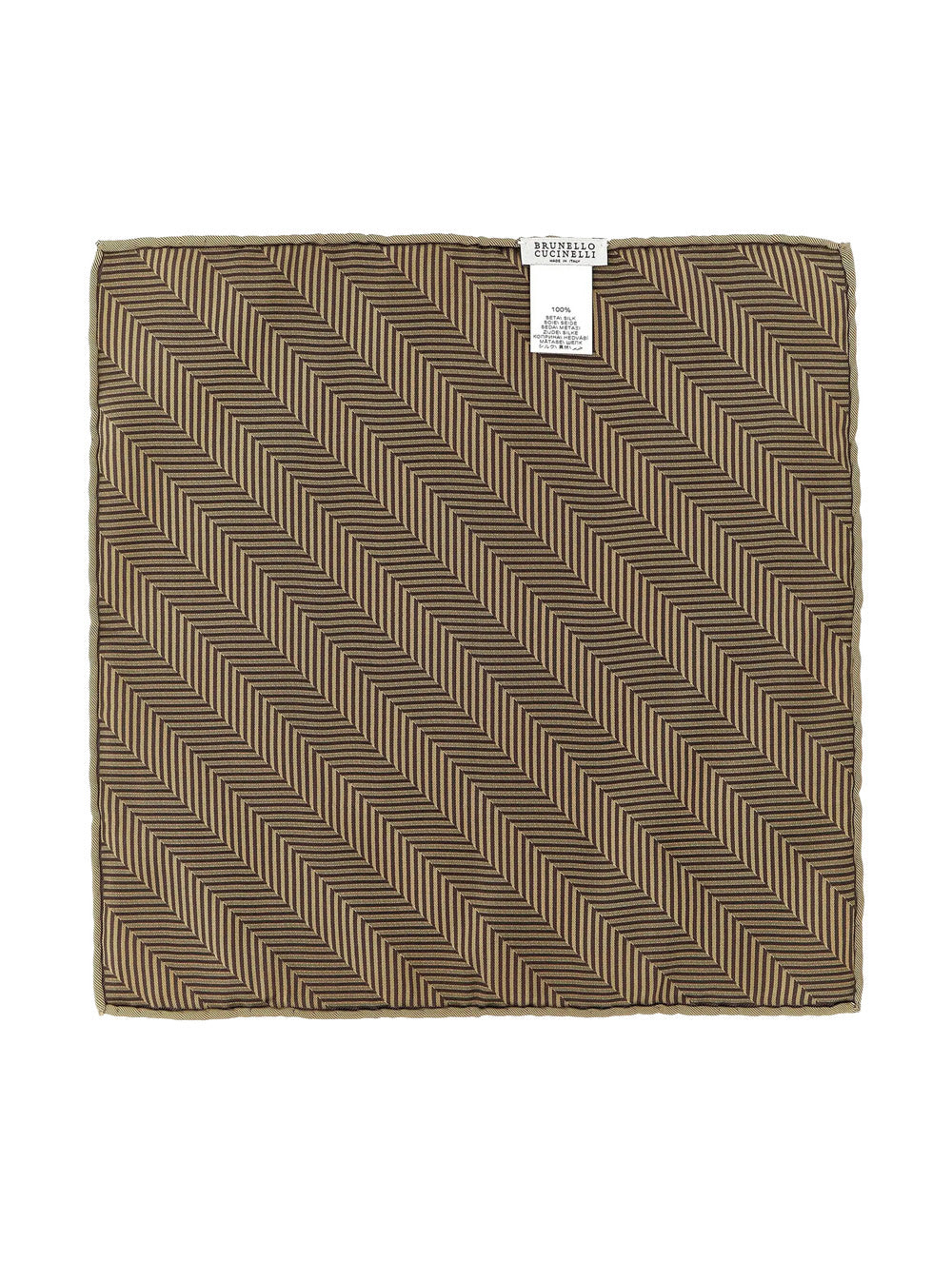 BRUNELLO CUCINELLI Brunello Cucinelli Men Beige Pocket Square With Chevron Motif And Geometric Print In Silk For Men