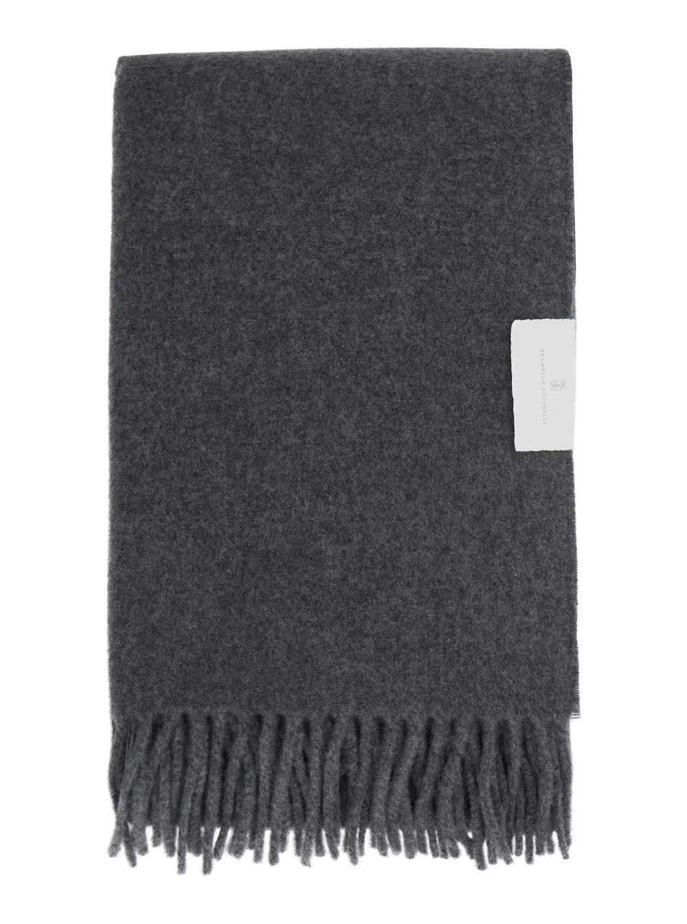 Brunello Cucinelli Women Gray Scarf With Fringed Hem And Brushed Finish In Cashmere For Women