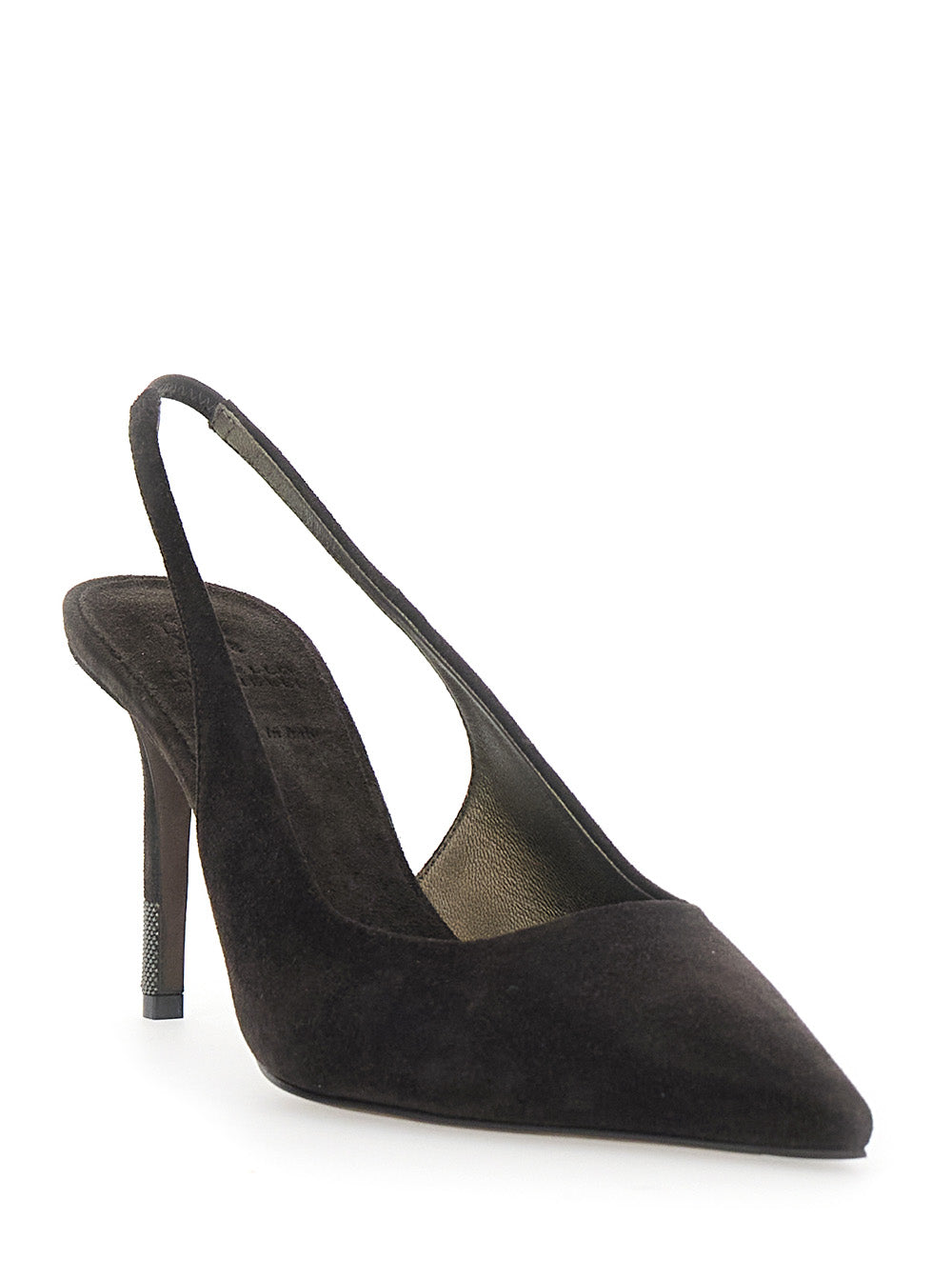 Brunello Cucinelli Women Brown Heeled Sandals With Monile Detail On The Heel In Suede For Women