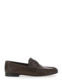 Brunello Cucinelli Women Brown Loafers With Monile Detail And Gathered Leather Toe In Leather For Women