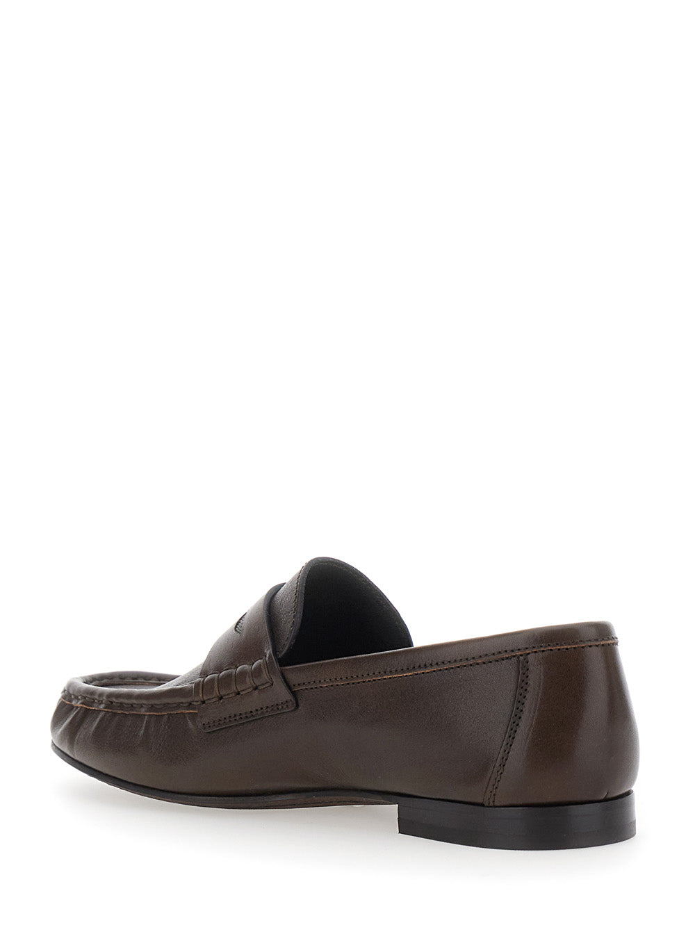 Brunello Cucinelli Women Brown Loafers With Monile Detail And Gathered Leather Toe In Leather For Women