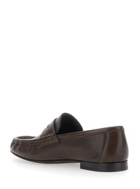 Brunello Cucinelli Women Brown Loafers With Monile Detail And Gathered Leather Toe In Leather For Women