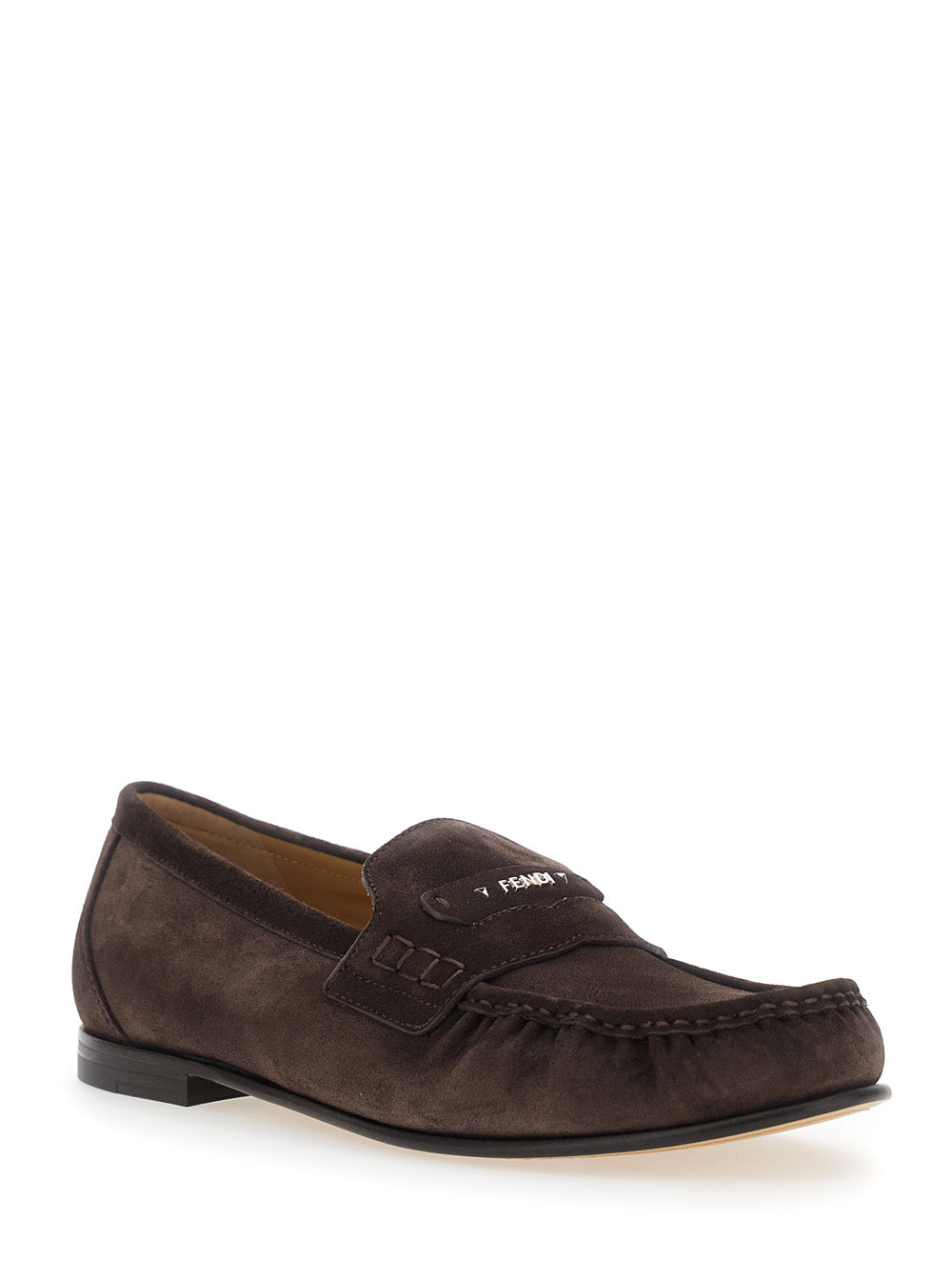 FENDI Fendi Men Brown Round Toe Loafers In Suede For Men
