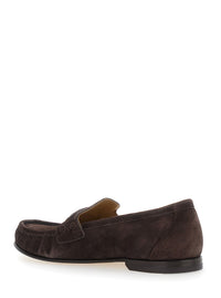 FENDI Fendi Men Brown Round Toe Loafers In Suede For Men