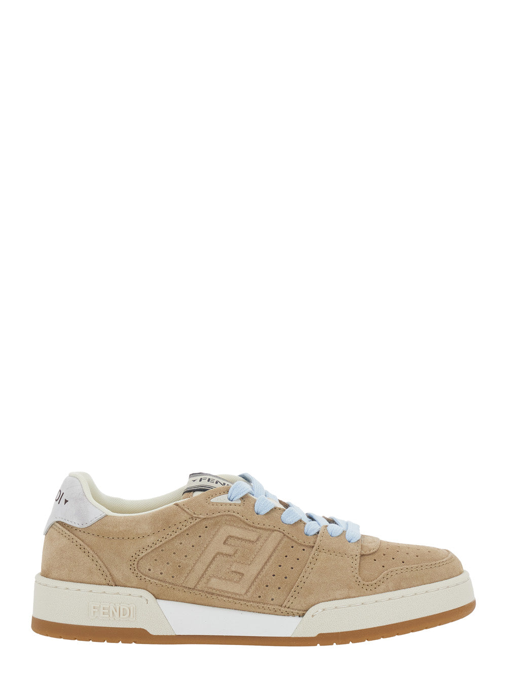 Fendi Women Beige Low Top Sneakers With Logo Patch On The Tongue And Ff Patch On The Side In Leather For Women