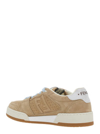 Fendi Women Beige Low Top Sneakers With Logo Patch On The Tongue And Ff Patch On The Side In Leather For Women