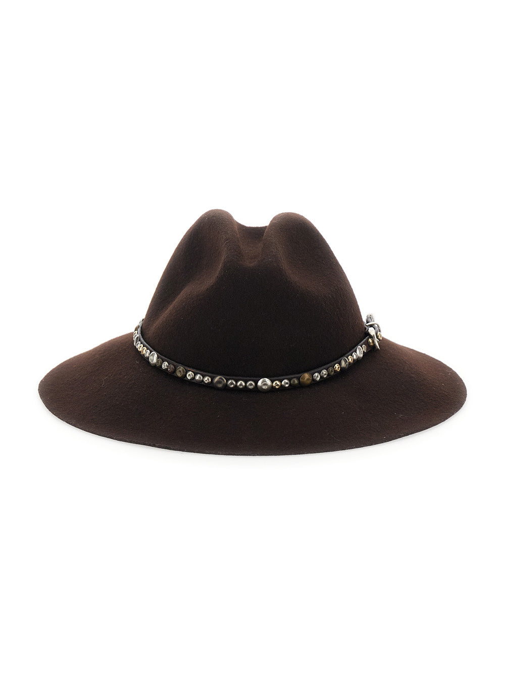Golden Goose Women Brown Hat With Studded Leather Belt In Felt For Women