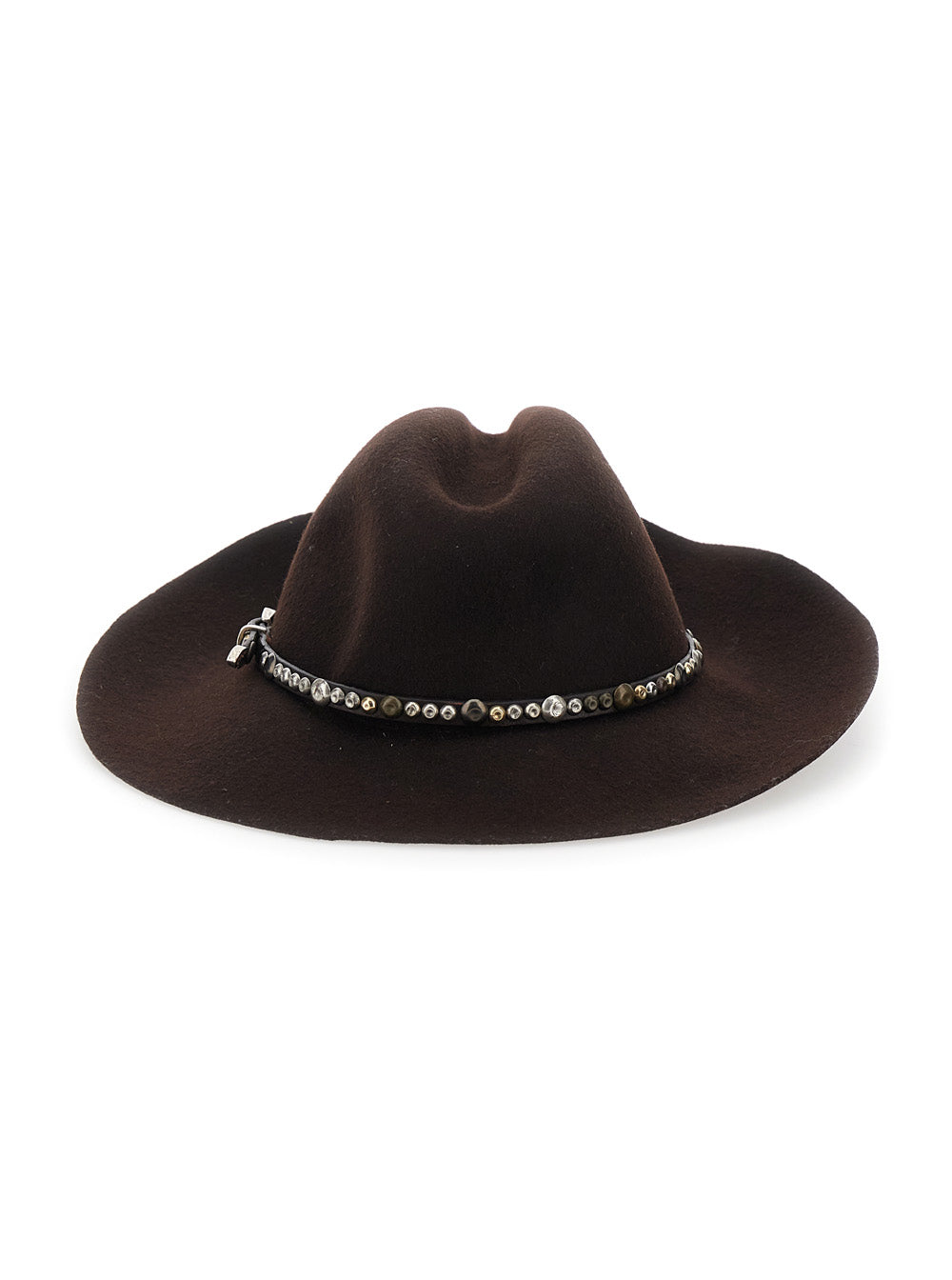 Golden Goose Women Brown Hat With Studded Leather Belt In Felt For Women