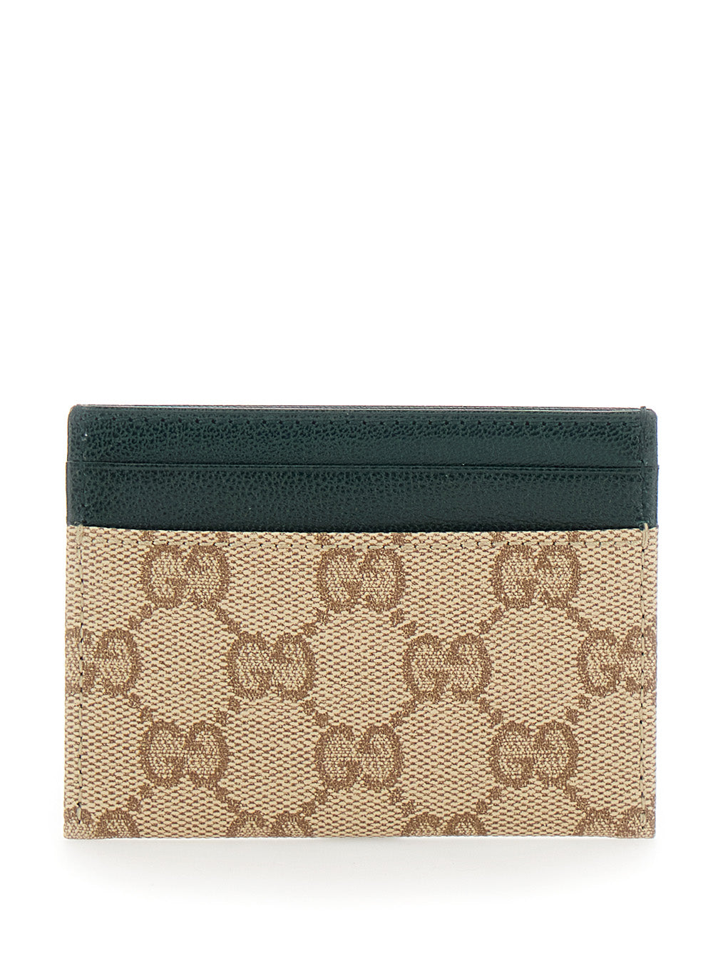 Gucci Men Beige Card Holder With Four Card Slots In Gg Canvas And Leather For Men