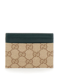 Gucci Men Beige Card Holder With Four Card Slots In Gg Canvas And Leather For Men