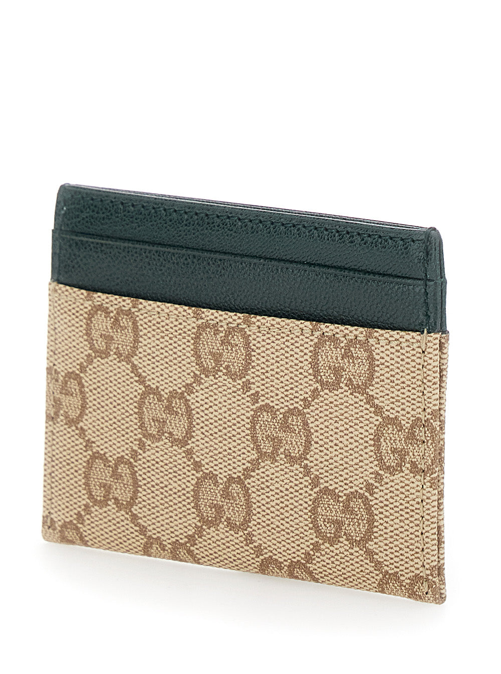 Gucci Men Beige Card Holder With Four Card Slots In Gg Canvas And Leather For Men
