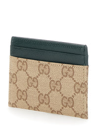 Gucci Men Beige Card Holder With Four Card Slots In Gg Canvas And Leather For Men