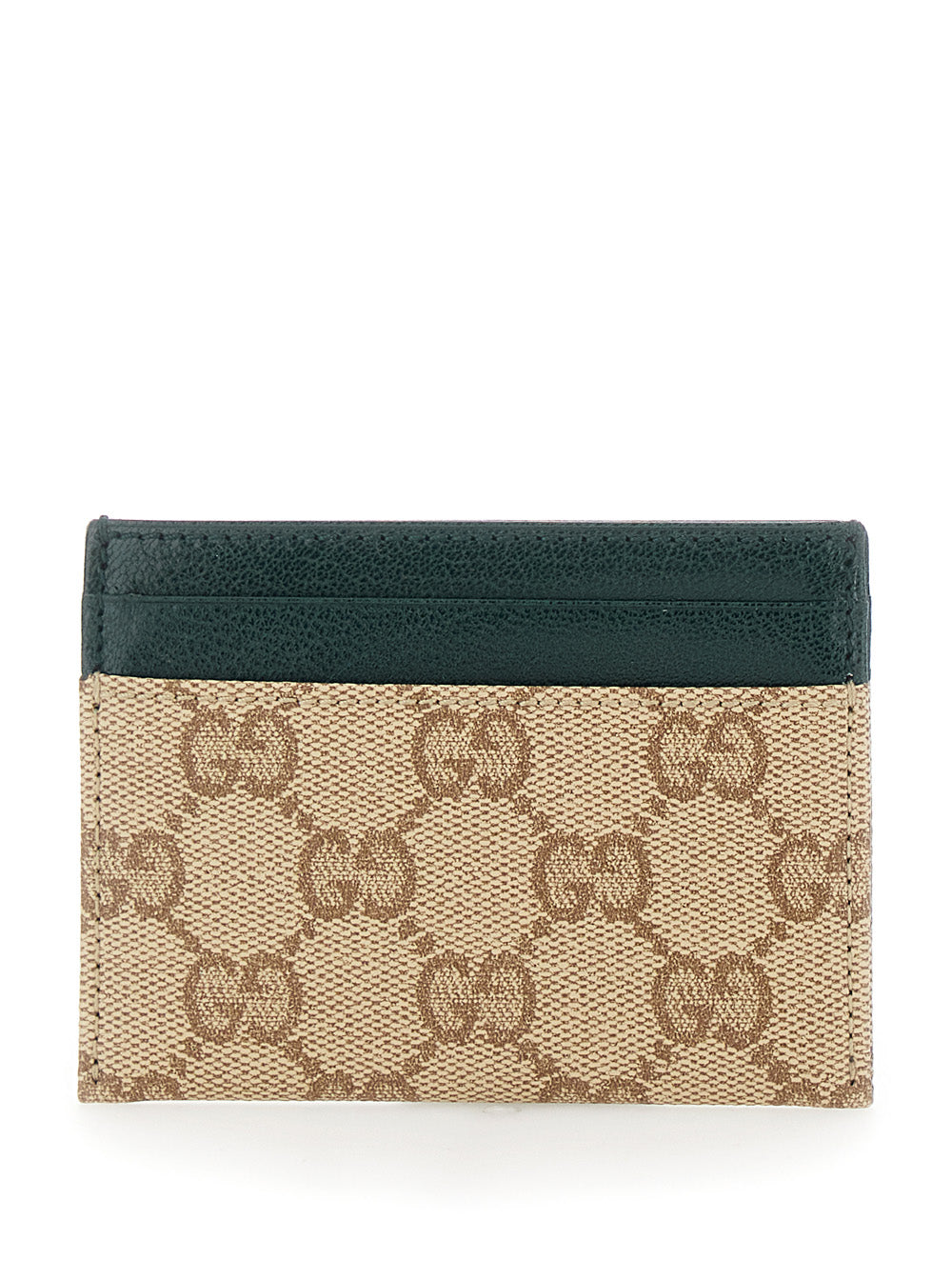 Gucci Men Beige Card Holder With Four Card Slots In Gg Canvas And Leather For Men