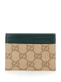 Gucci Men Beige Card Holder With Four Card Slots In Gg Canvas And Leather For Men