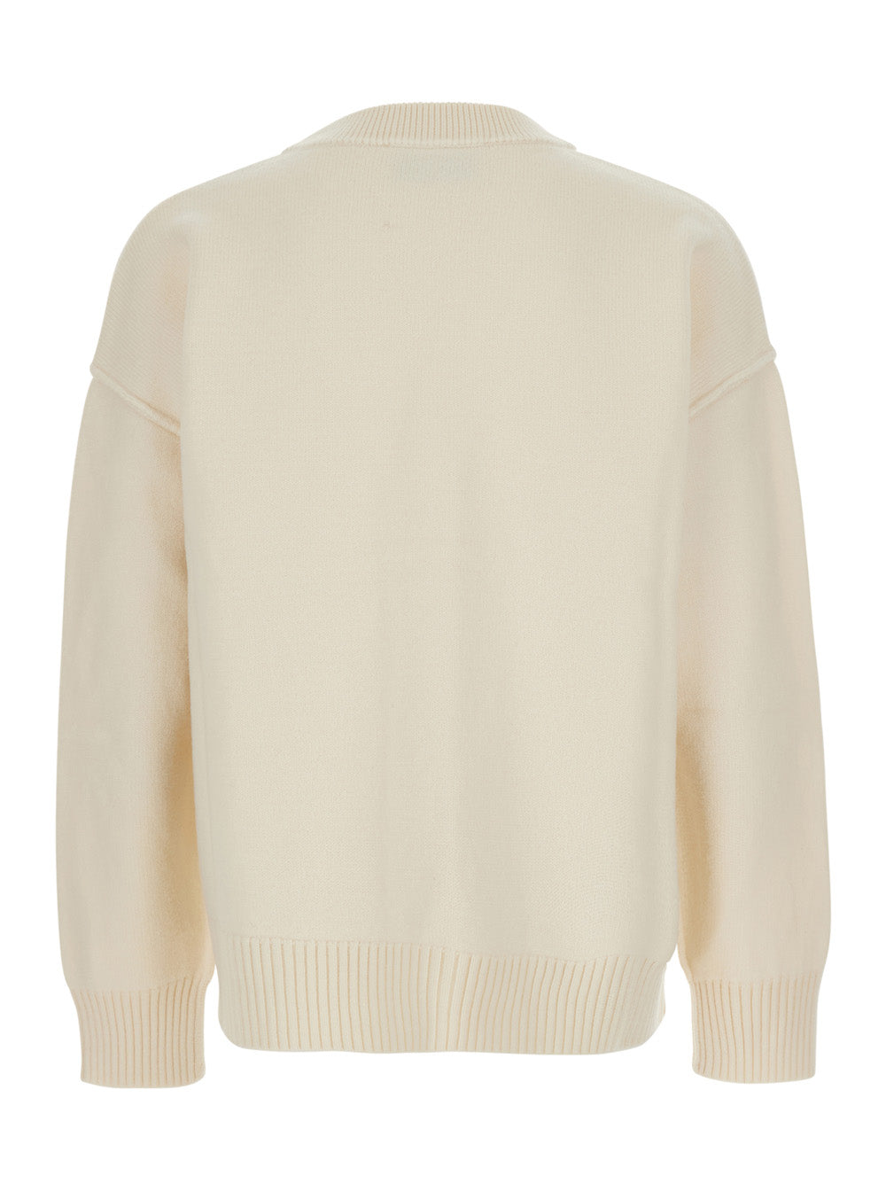 Ami Paris Men White Cardigan With V-Neck And Adc Embroidery On The Front In Wool For Men