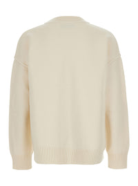 Ami Paris Men White Cardigan With V-Neck And Adc Embroidery On The Front In Wool For Men