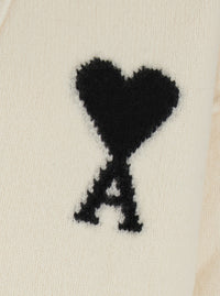 Ami Paris Men White Cardigan With V-Neck And Adc Embroidery On The Front In Wool For Men