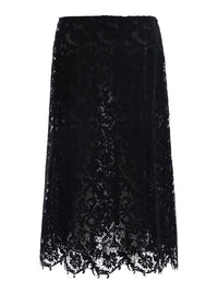 Fendi Women Black Midi Skirt With All-Over Lace Embroidery In Cotton Blend For Women