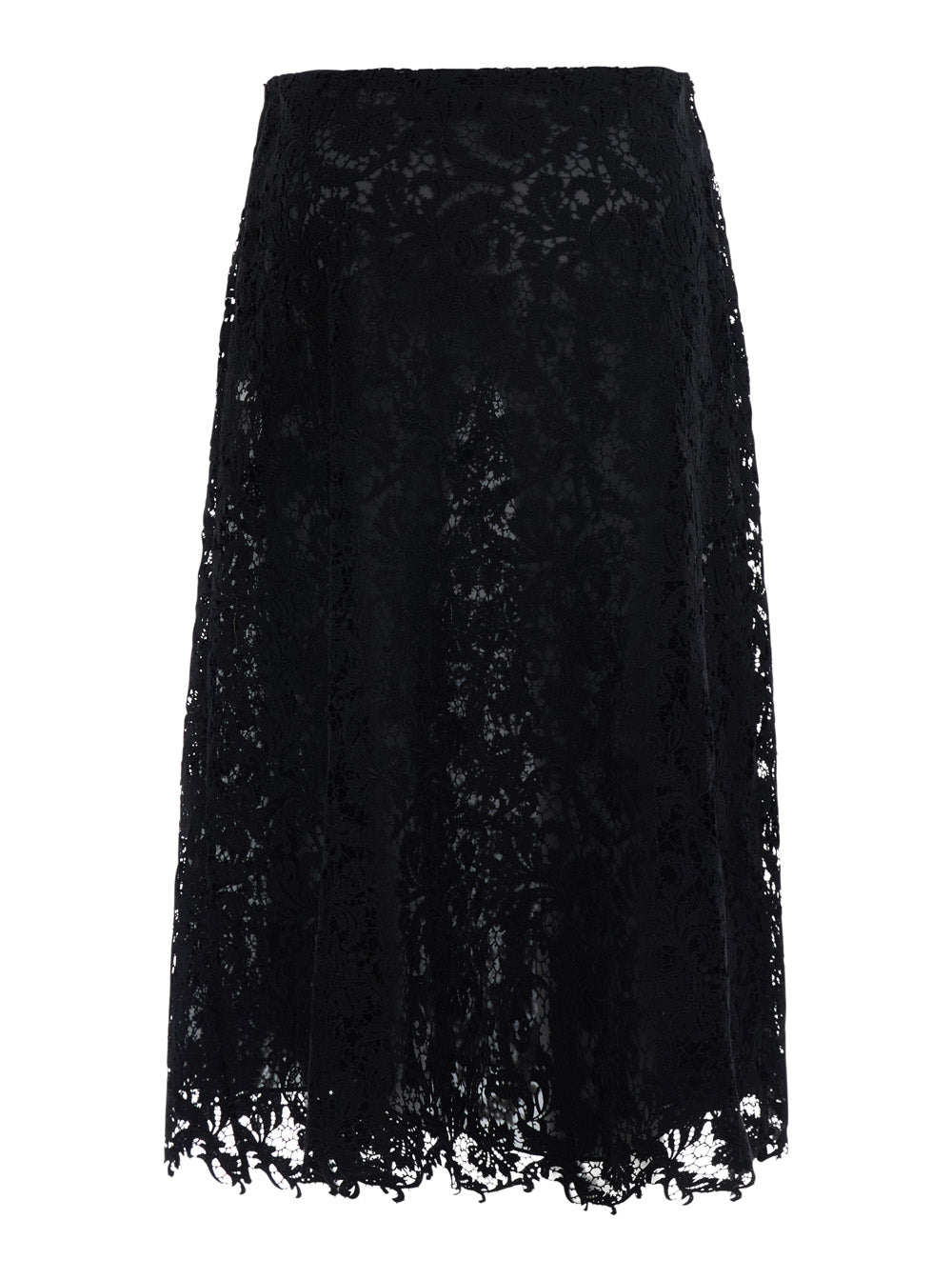 Fendi Women Black Midi Skirt With All-Over Lace Embroidery In Cotton Blend For Women