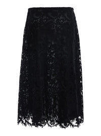 Fendi Women Black Midi Skirt With All-Over Lace Embroidery In Cotton Blend For Women