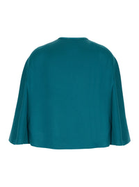 Forte_Forte Women Blue Cape With Round Neckline And Button Closure On The Front A Blend Viscose For Women