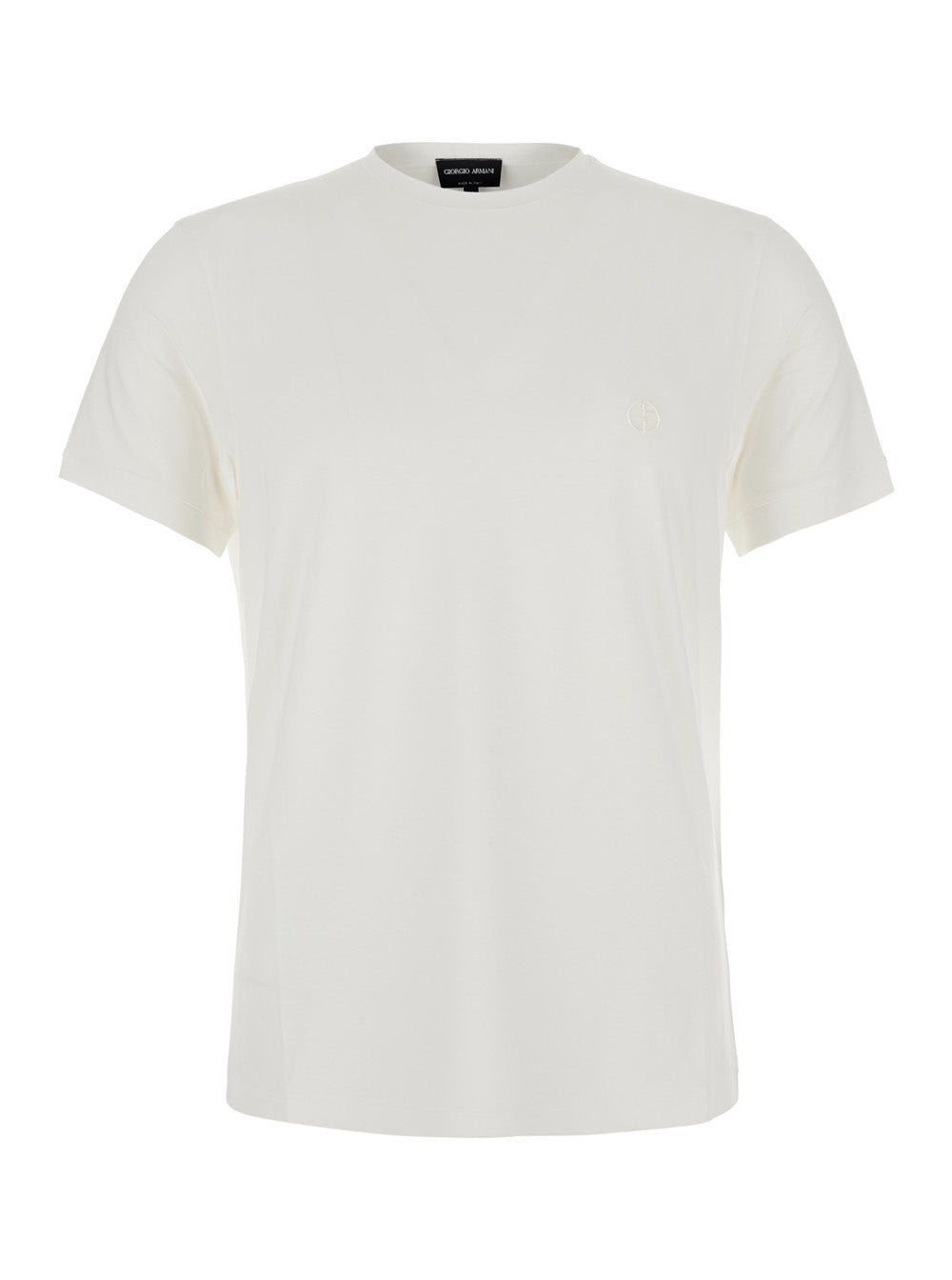 Giorgio Armani Men White Crew Neck T-Shirt With Logo Embroidery On The Front In Stretch Viscose For Men