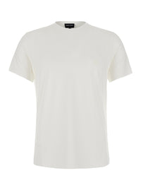 Giorgio Armani Men White Crew Neck T-Shirt With Logo Embroidery On The Front In Stretch Viscose For Men