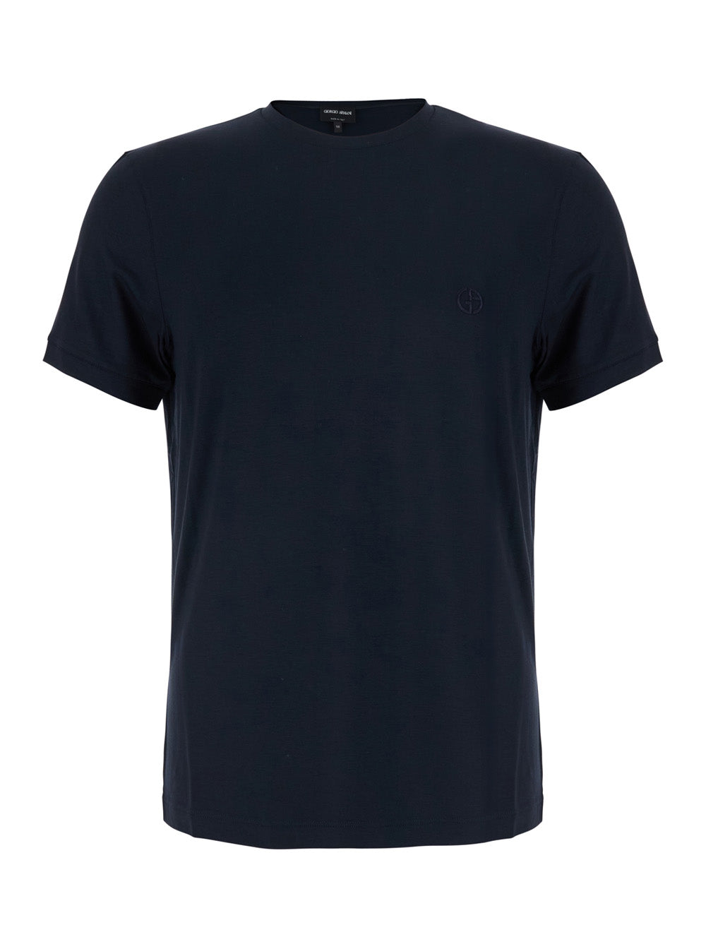 Giorgio Armani Men Blue Crew Neck T-Shirt With Logo Embroidery On The Front In Stretch Viscose For Men