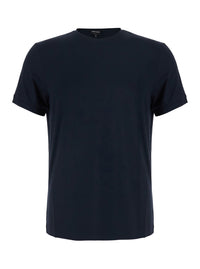 Giorgio Armani Men Blue Crew Neck T-Shirt With Logo Embroidery On The Front In Stretch Viscose For Men