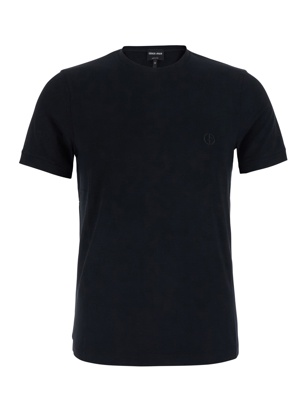 Giorgio Armani Men Black Crew Neck T-Shirt With Logo Embroidery On The Front In Stretch Viscose For Men