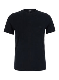 Giorgio Armani Men Black Crew Neck T-Shirt With Logo Embroidery On The Front In Stretch Viscose For Men