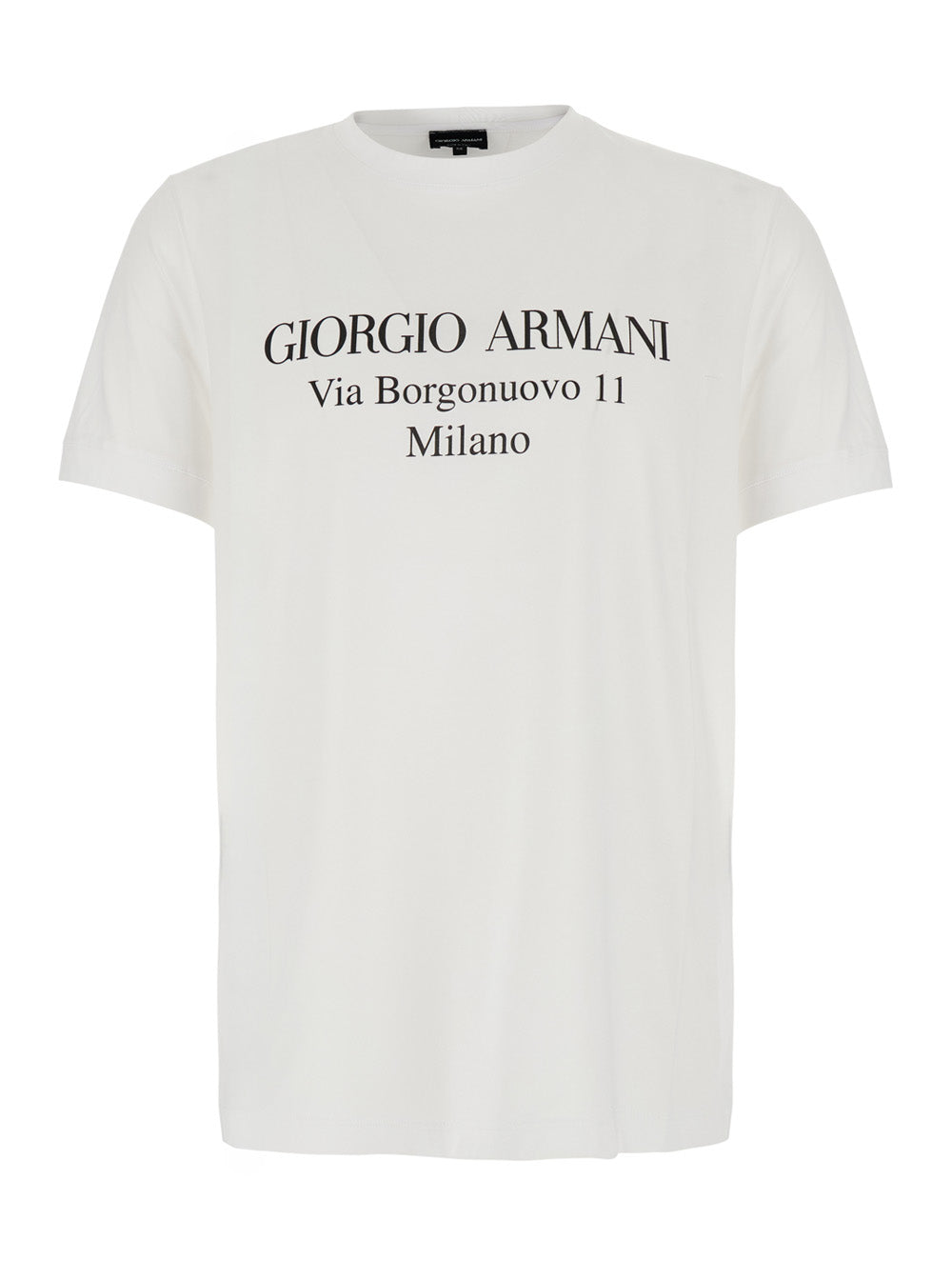 Giorgio Armani Men White Crew Neck T-Shirt With Address Print In Cotton For Men