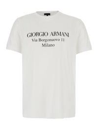 Giorgio Armani Men White Crew Neck T-Shirt With Address Print In Cotton For Men