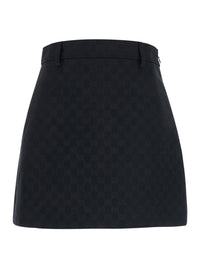 Gucci Women Black Miniskirt With Hidden Zip Closure In Blend Gg Cotton For Women