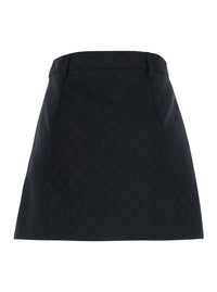 Gucci Women Black Miniskirt With Hidden Zip Closure In Blend Gg Cotton For Women