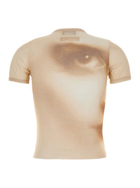Jean Paul Gaultier Women Beige T-Shirt With 'Face' Print In Tech Fabric For Women