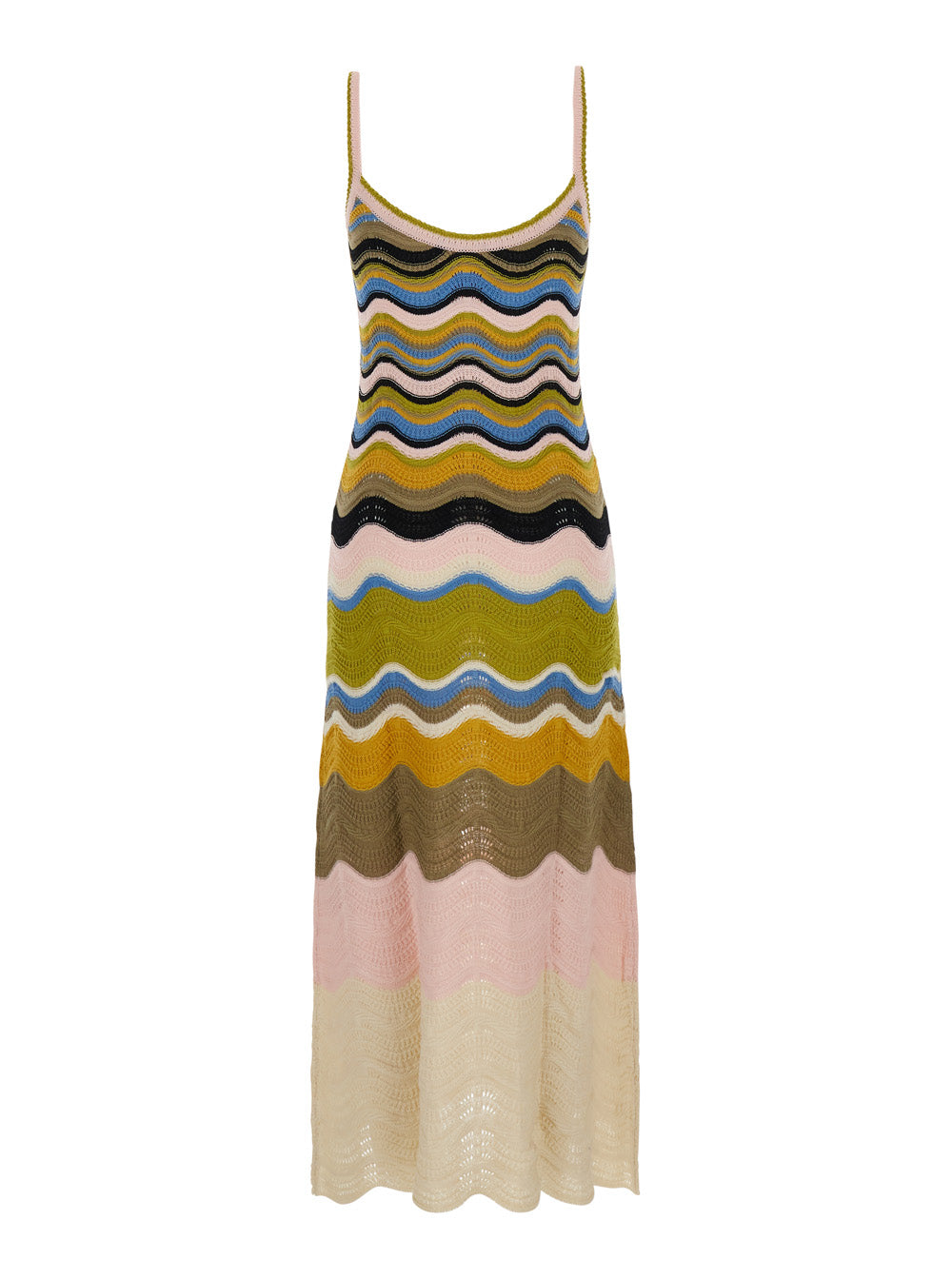 La Doublej Women Multicolor Long Sleeveless Dress With Fixed Straps And Chevron Motif In Cotton For Women