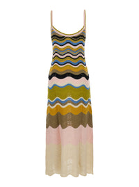 La Doublej Women Multicolor Long Sleeveless Dress With Fixed Straps And Chevron Motif In Cotton For Women
