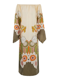 LA DOUBLEJ La Doublej Women 'Goddess' Multicolor Long Dress With Off-Shoulder Design And Ambrosia Motif All-Over In Silk For Women