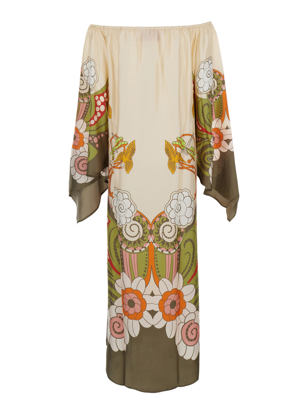 LA DOUBLEJ La Doublej Women 'Goddess' Multicolor Long Dress With Off-Shoulder Design And Ambrosia Motif All-Over In Silk For Women