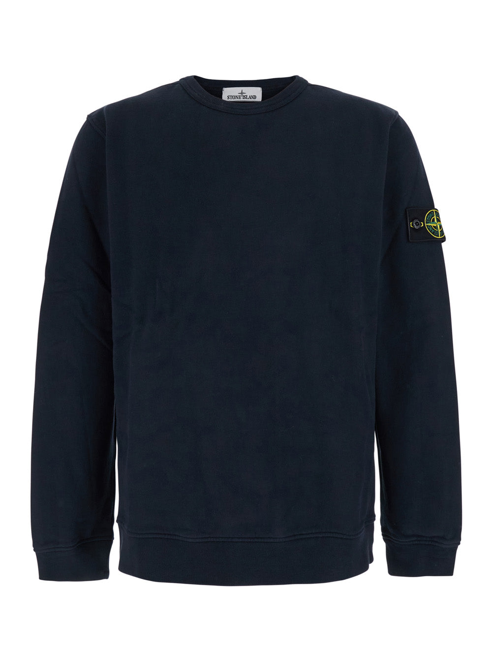 Stone Island Men Blue Crewneck Sweatshirt With Logo Patch On The Sleeve In Cotton For Men