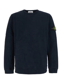 Stone Island Men Blue Crewneck Sweatshirt With Logo Patch On The Sleeve In Cotton For Men
