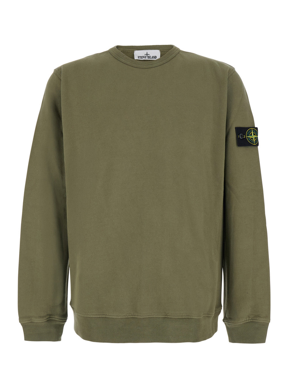 Stone Island Men Green Crewneck Sweatshirt With Logo Patch On The Sleeve In Cotton For Men