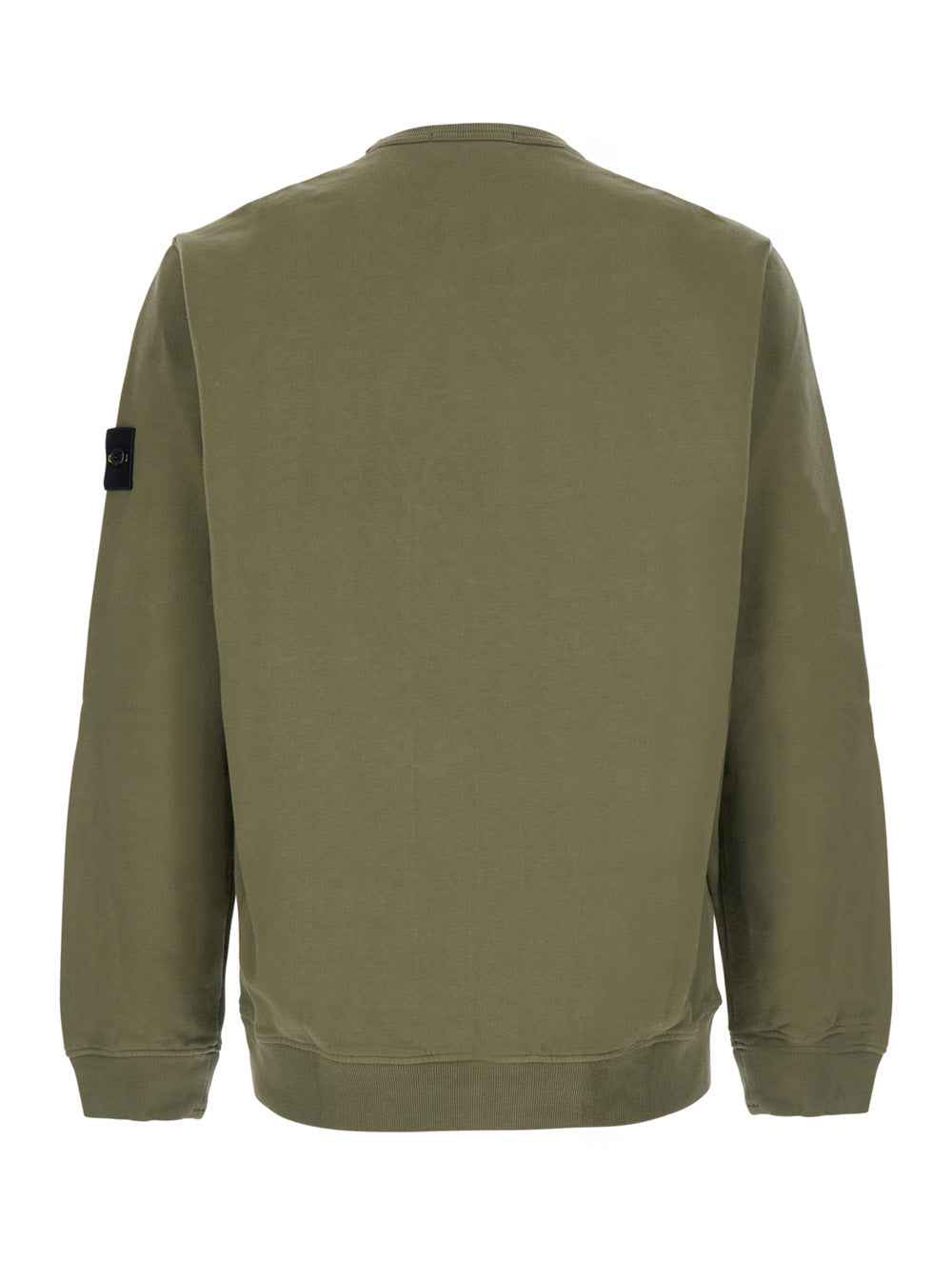 Stone Island Men Green Crewneck Sweatshirt With Logo Patch On The Sleeve In Cotton For Men